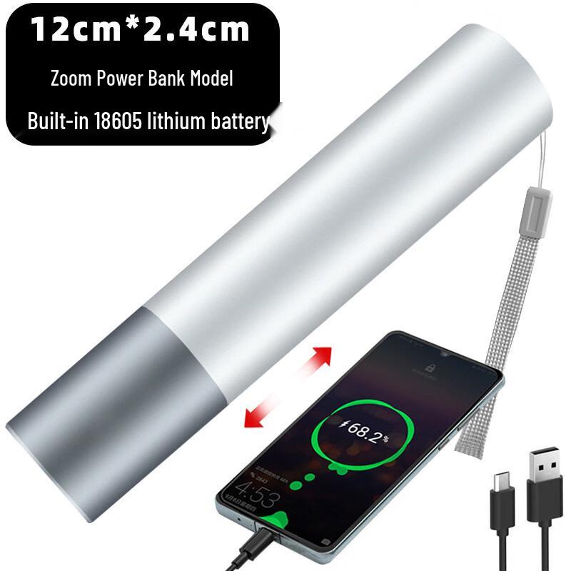 OEING 18650 Rechargeable Zoom Flashlight with Power Bank