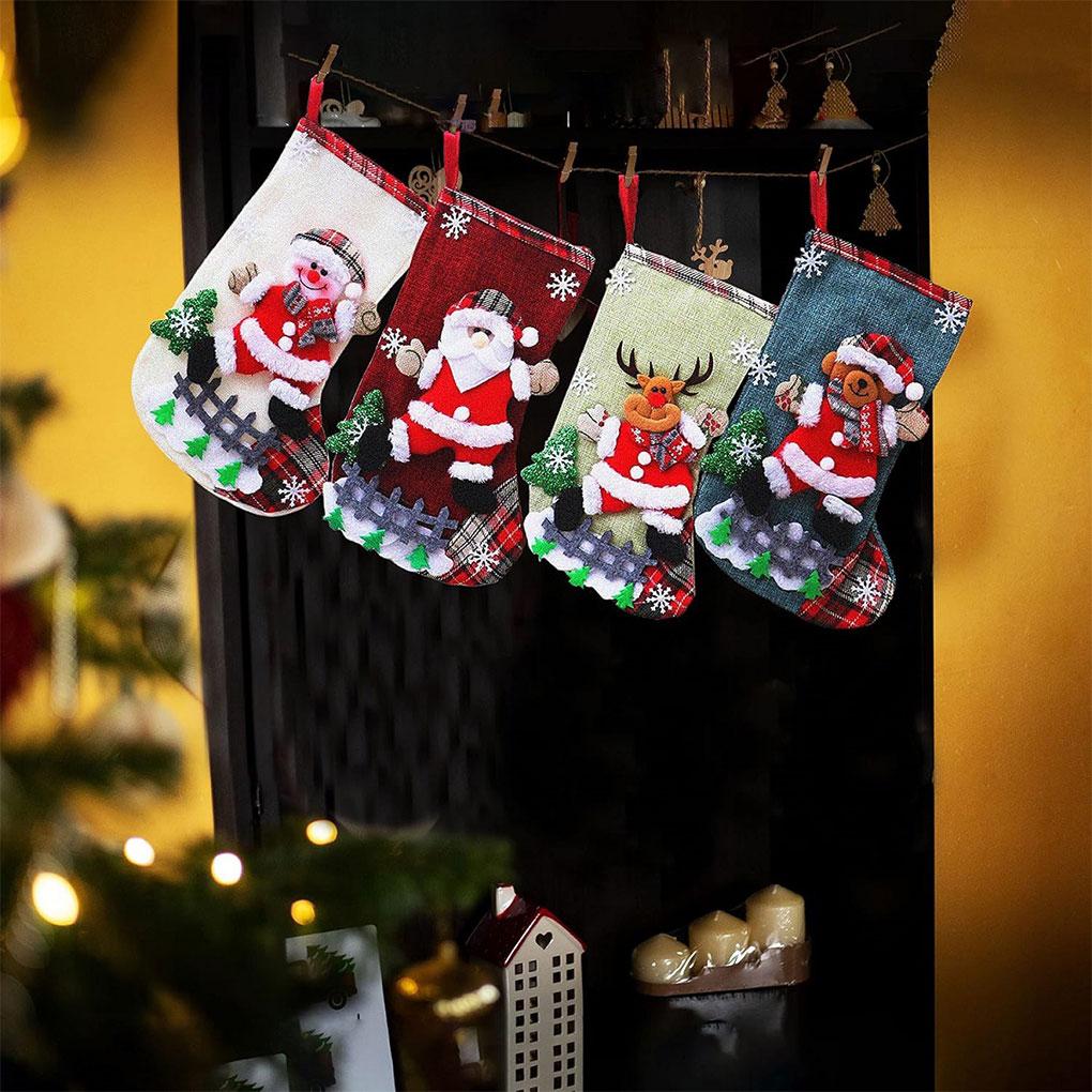 4PCS/SET Christmas Stockings Socks Christmas Tree Hanging Pendant Ornaments Candy Gift Socks Gift Bag For Kids Santa Claus Decor