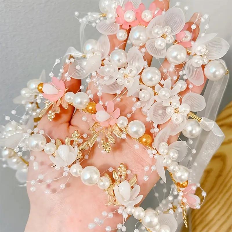 Fascia per Capelli a Ghirlanda Floreale Dolce con Perle Imitazione, Accessorio per Capelli per Feste, Matrimoni, Compleanni, Principesse