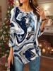 Women's Loose Round Neck Three Quarter Sleeve Tee 3D Leopard Marble Pattern