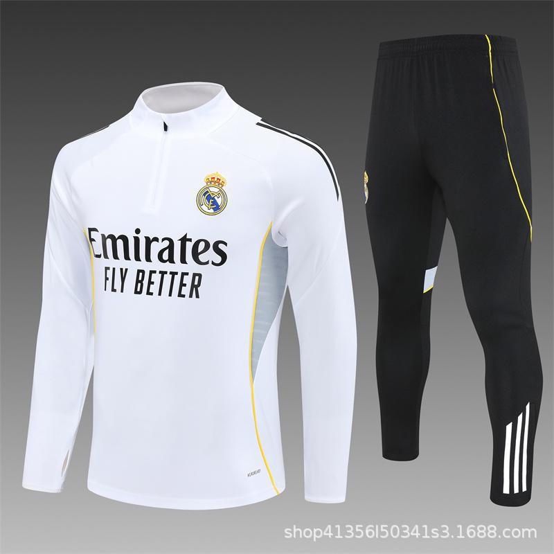Maglia da Allenamento da Calcio Real Madrid a Maniche Lunghe Mezza Zip Tuta per Adulti e Bambini Stampa Maglia Mbappe