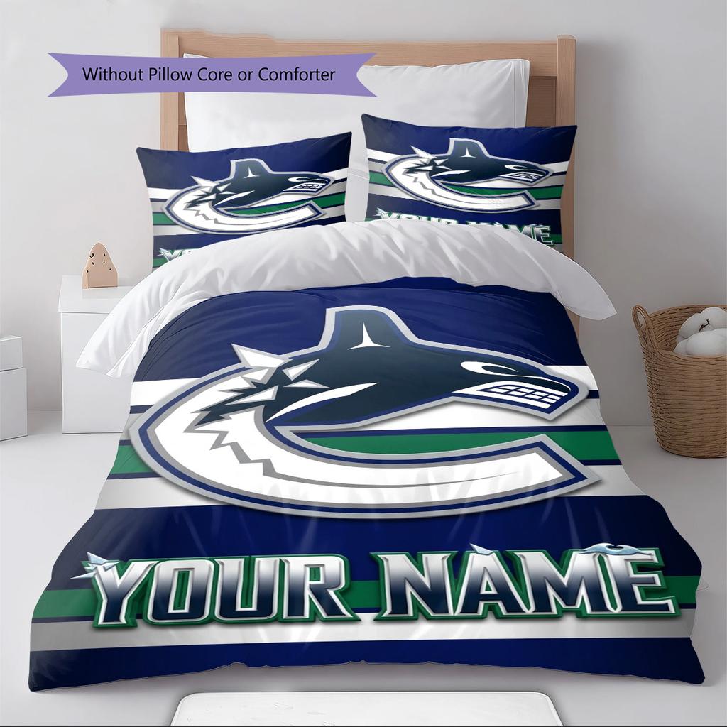 Name Custom Vancouver Canucks Pattern Bedding Set Quilt Cover Pillowcase Home Decor Gift (1 * Duvet Cover + 2 * Pillowcase, Without Core)
