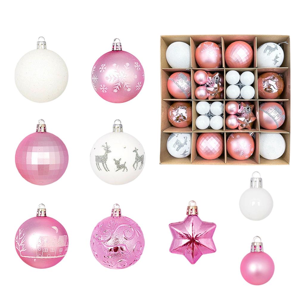 44pcs Christmas Tree Ornament Plastic Ball Decorations For DIY Crafts And Painted Designed Boxes Pendant