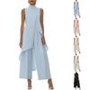 Conjunto de Duas Peças para Mulheres: Top sem Mangas de Gola Alta em Camadas com Barra Assimétrica e Calça de Perna Larga para Escritório Casual