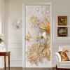 3D Golden Flower Fridge Stickers Waterproof Door Stickers Door Mural Peel Self Adhesive Wallpaper Sticker Removable Wall Decal
