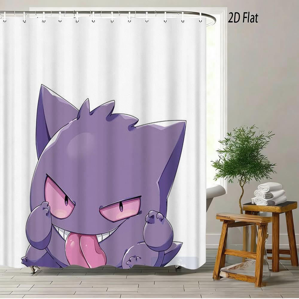 Pokmon Sword And Shield Bede & Allister With Chansey & Gengar Playful Prank Scene 2D Print Waterproof Shower Curtain, Clean Whi