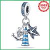 925 Silver Sea Tower Starfish Ocean Fashion Charm Beads DIY Bracelet Necklace Engagement Birthday Jewelry Gift