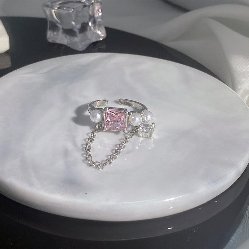 Sweet Pink Diamond Heart Adjustable Ring - Cool, Elegant, Inlaid Gems, High-End Design