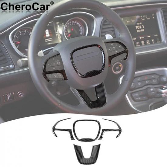 Car Steering Wheel Trim Decor Cover for 2015-23 Dodge Challenger Charger Durango