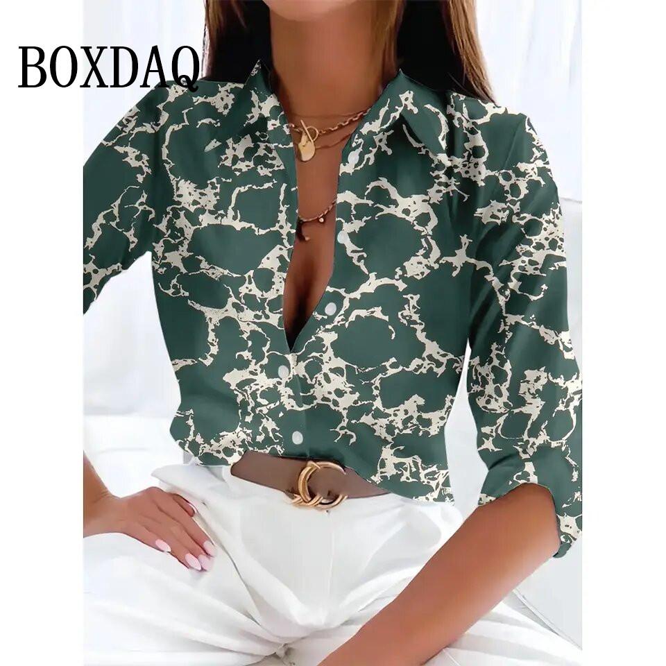 New Spring Blouses Women s Long Sleeve Basic Tops Casual 3D Print Plus Size Elegant Shirts Women s Single-Breasted Shirts S