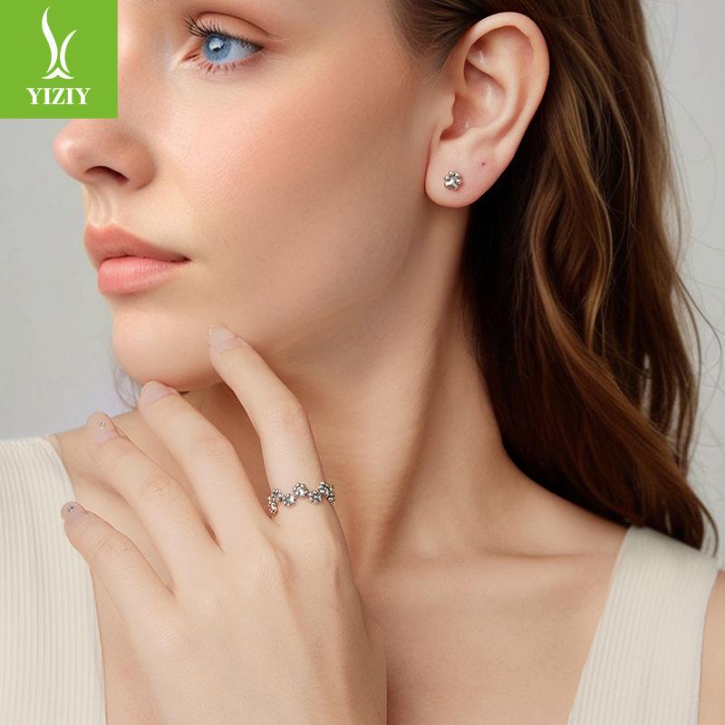 S925 Sterling Silver Cat Paw Print Stud Earrings Simple And Cute Pet Paw Mini Stud Earrings