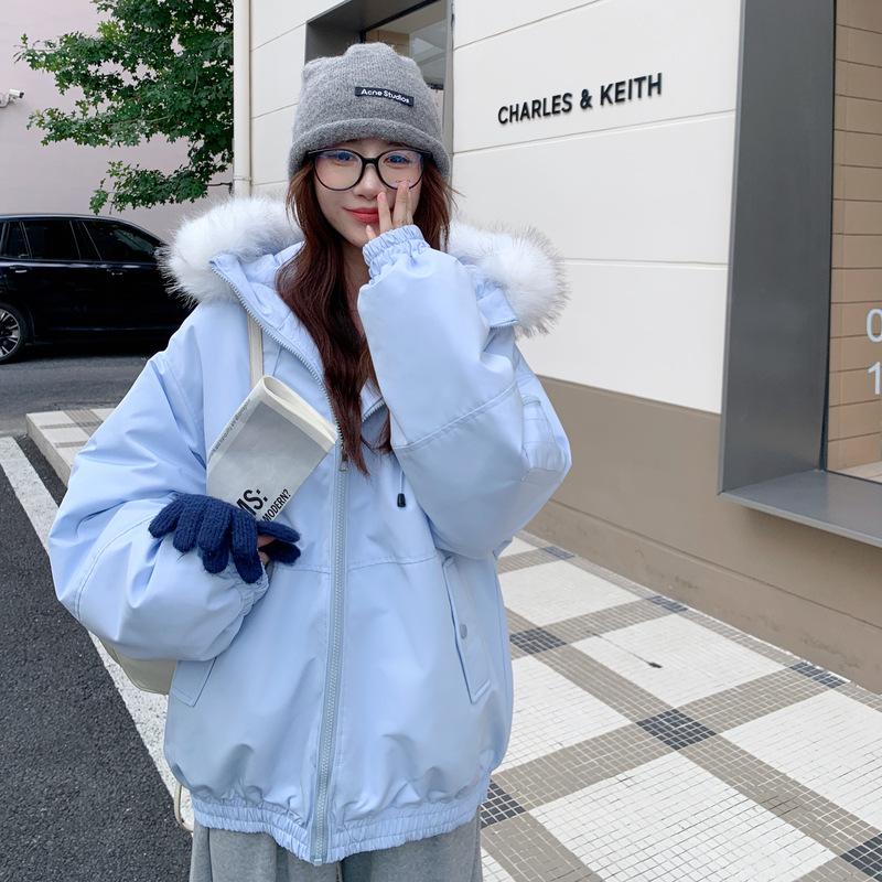Winter thickened tooling men's and women's hooded fur collar warm couple's jacket anti-season cotton-padded clothes