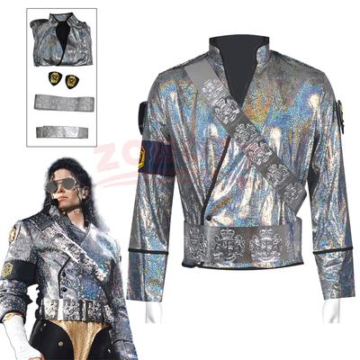 Michael Jackson BAD Bucharest Tour Cosplay Full Set Laser Jacket Belt Handmade Rare Impersonator Stage Costume Halloween
