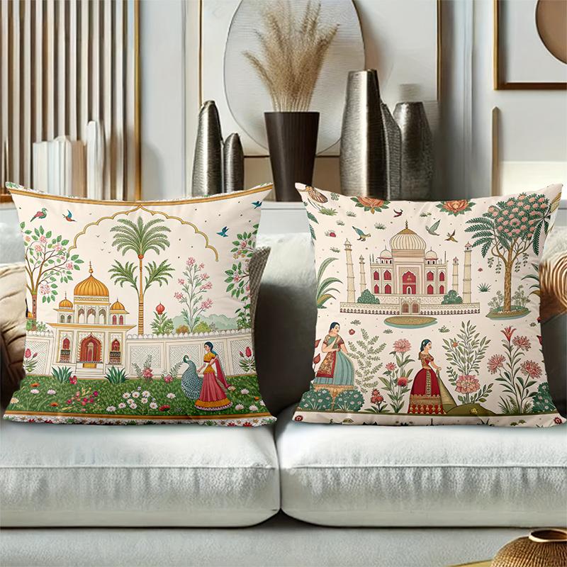 Indian Style Cushion Covers With Palace And Women Patterns Polyester pillowcase, sofa decorative cushion cov Headboard Pillow