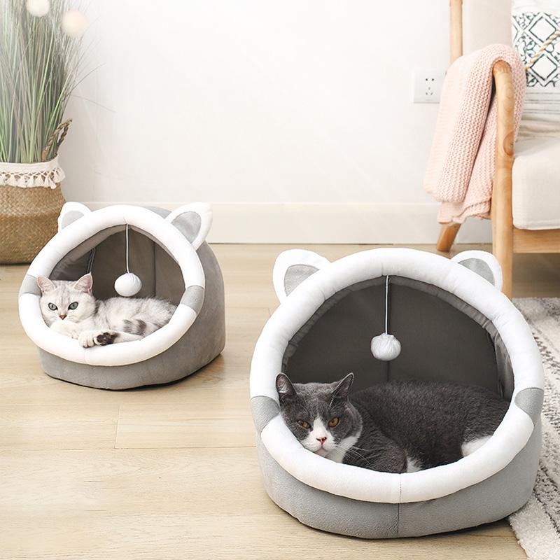 Cute Cat Bed Deep Sleep Tent Animal Shape Cat Nest Warm Cozy Washable House for Small Medium Cat Puppy Pet Winter Supplies