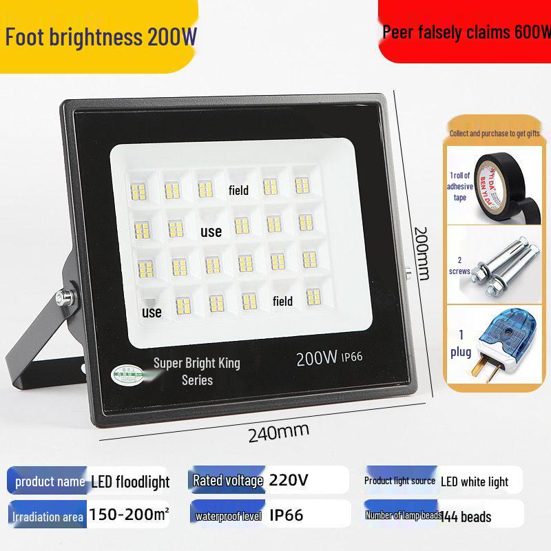 LED High-Power Outdoor Waterproof Floodlight: Super Bright Stadium Spotlight for Construction Sites