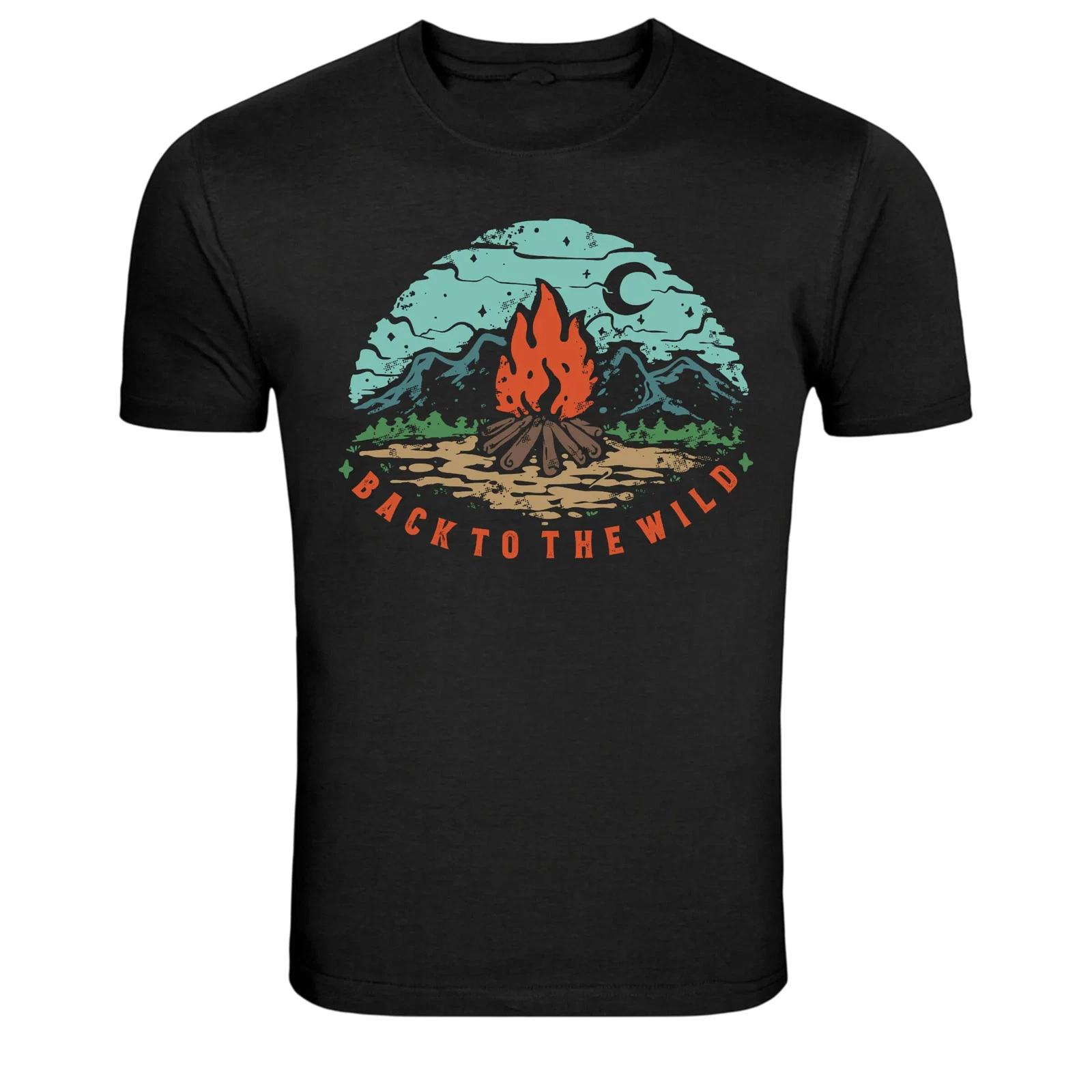 Back To The Wild Campfire Mountains Outdoor Graphic T-Shirt XL