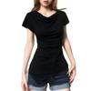 American retro Spice Girl swinging collar short-sleeved t-shirt women's summer new slim and thin irregular hem top ins
