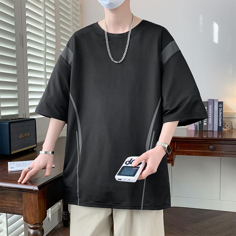 Large Men's Ice Silk Cool Print Short Sleeved T-shirt Round Neck Top