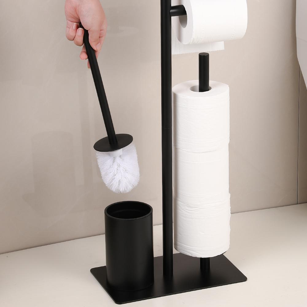Floor Standing Toilet Paper Holder Stainless Steel Integrated Bathroom Accessories Black Toilet Brush Holder Cleaning Tools