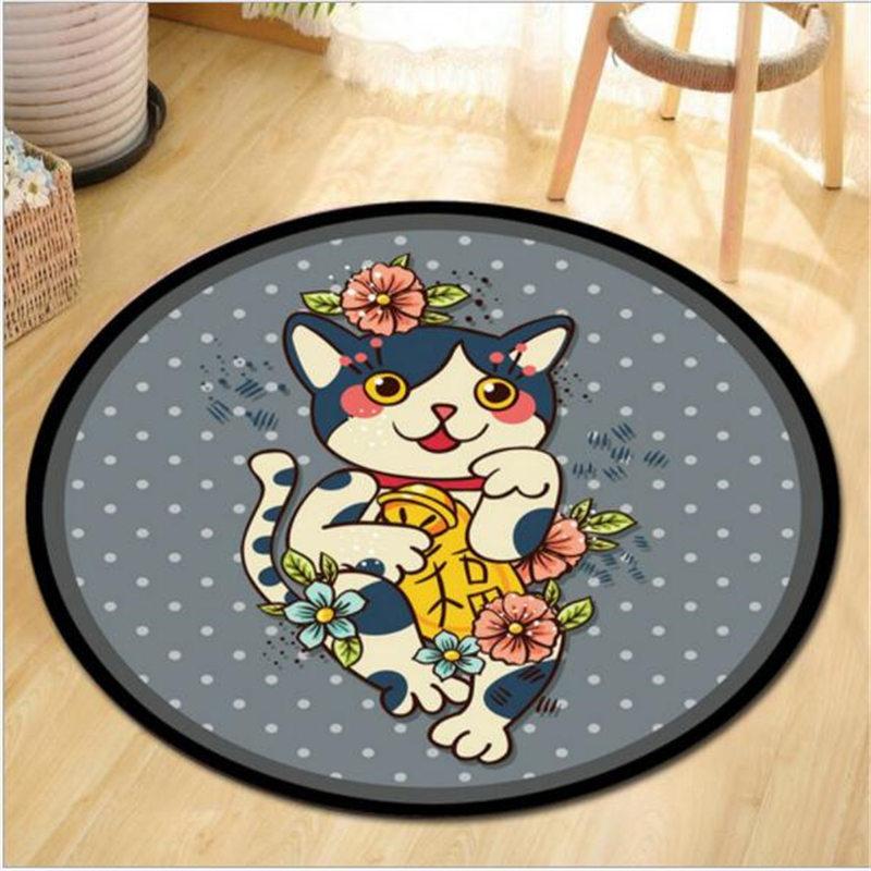 

Коврик для гостиной, спальни, детской комнаты, домашний ковер, напольный коврик для двери, креативный круглый ковер с милой собакой и кошкой 40