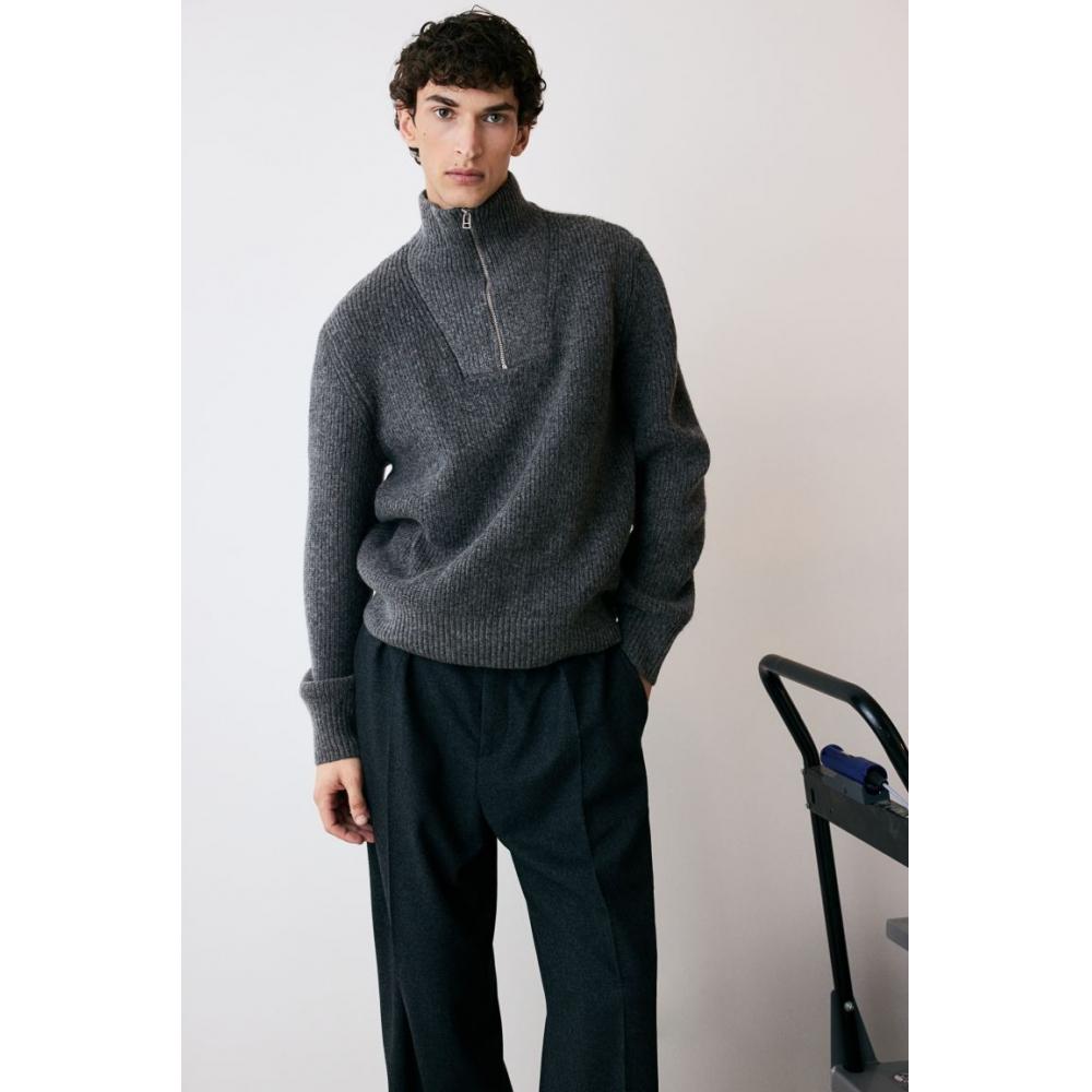 

Свитер HM Zip Top Regular Fit Темно-серый меланжевый XS