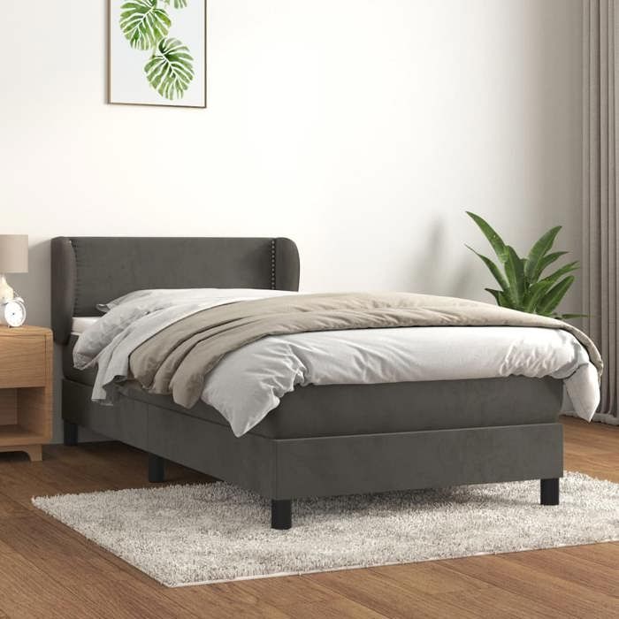 3127410 vidaXL Lit à sommier tapissier et matelas Gris foncé 90x200 cm Velours