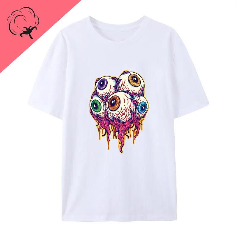 Scary Halloween Eyeball Zombie Colorful Logo Cartoon Cotton T Shirt UnisexCreative Popular Fashion Hipster Y2k Streetwear