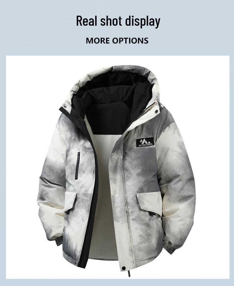 2025 Winter Men's Trendy Korean Tie-Dye Hooded Down Jacket
