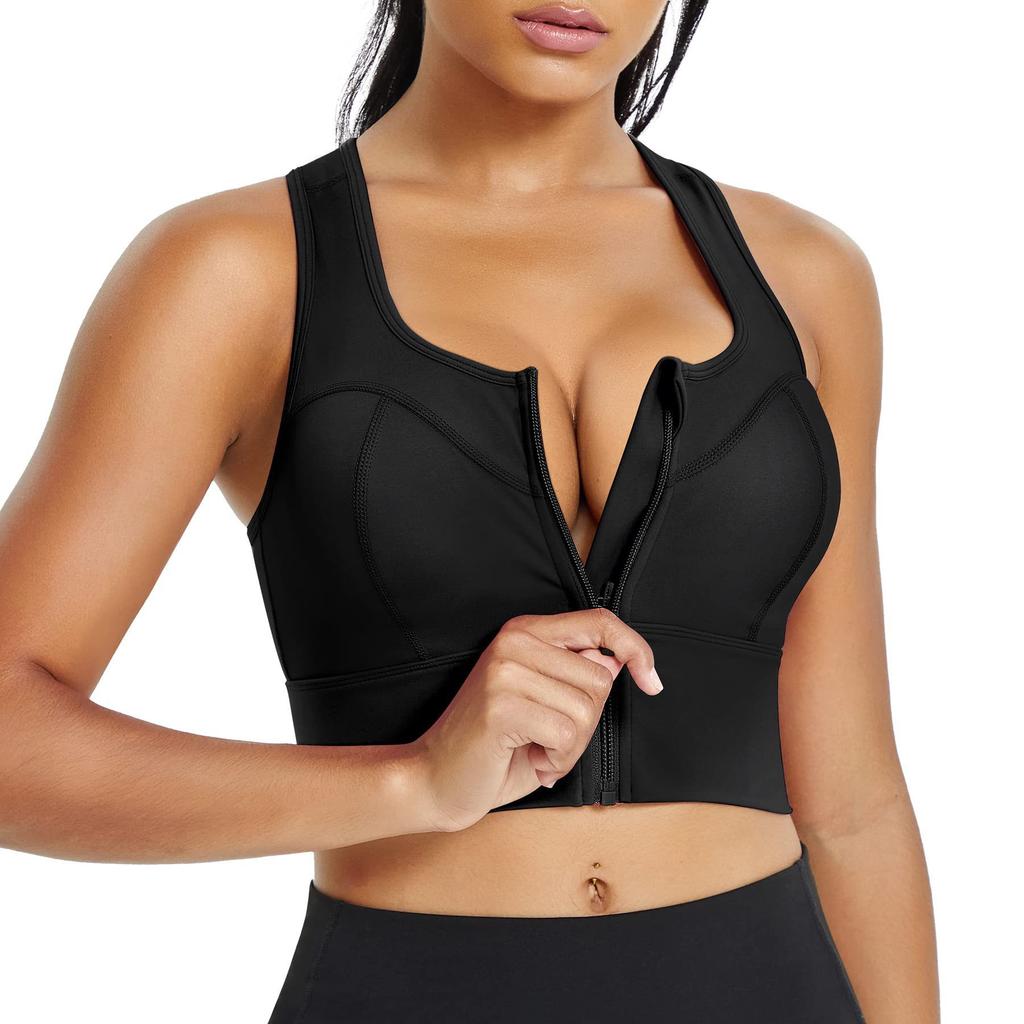Women Front Zip Racerback Sports Bra For Yoga Fitness Comfortable Moisture Wicking