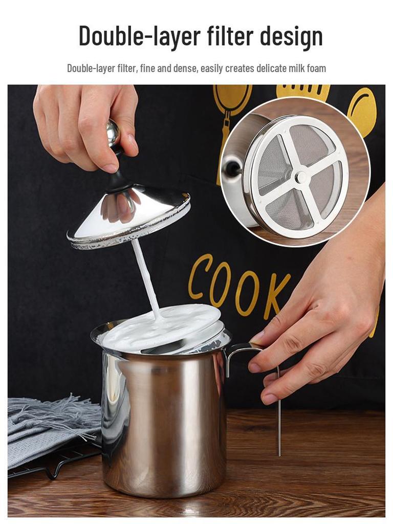 Dual-Layer Stainless Steel Milk Frothing Pitcher - Latte & Coffee Cup Frother