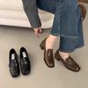 New Loafers Square Head Lazy One Pedal Thick High Heel Small Leather Shoes Versatile French Mary Jane Single Shoes Women's Middle Heel