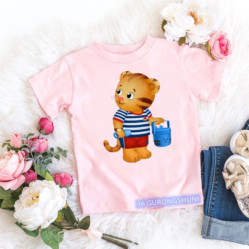 

Kawaii Girls T-Shirt Funny Daniel Tiger’S Neighborhood Cartoon Print Baby Girls Clothes Fashion Children’S Tshirt Pink Shirt Top 150