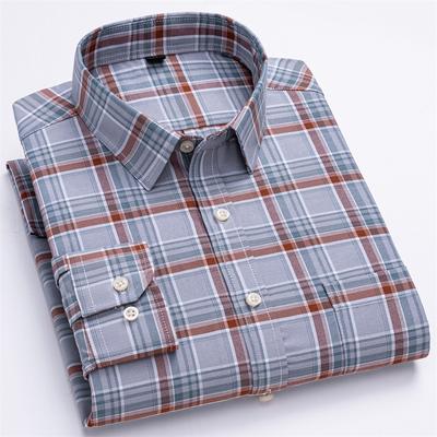 Men's Social Shirts Long Sleeve 100%Pure Cotton Oxford Buttoned Plaid Formal Male Casual Clothes Oversized Shirt 6XL 7XL