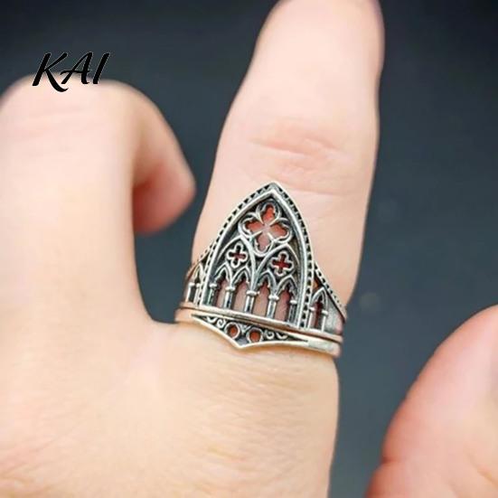 Open Finger Ring Retro Hollow Castle for Men Women, Gothic Church Statement Carved Ring, Non Tarnish Alloy Carving Hypoallergenic Jewelry