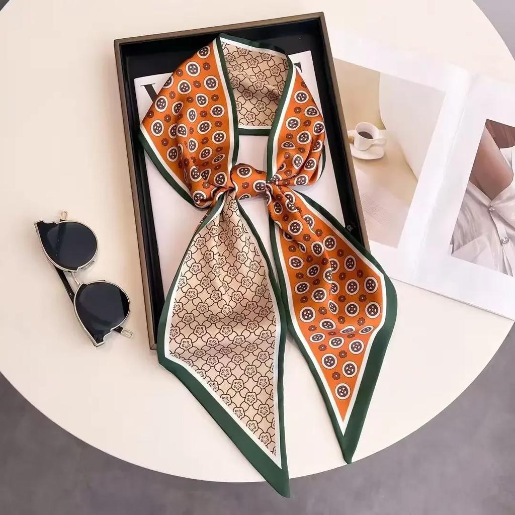 Fashion Print Hair Ribbon Scarf Women Neck Tie Bag Scarfs Satin Silk Skinny Headscarves Ladies Foulard Floral Bands New