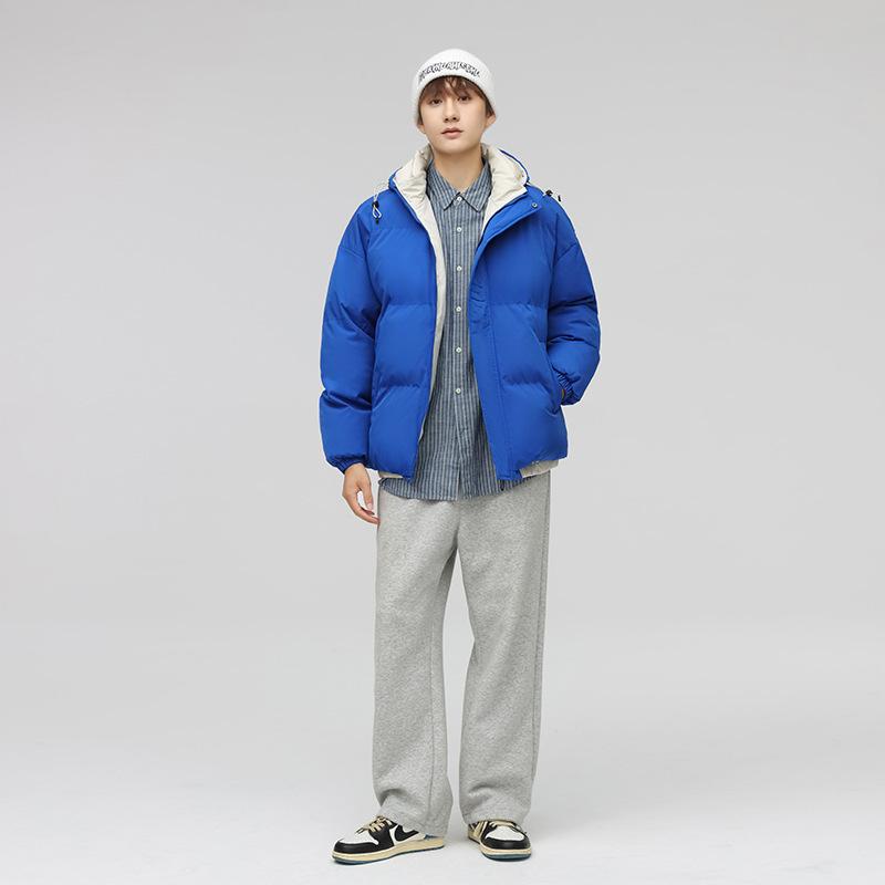 Men s Winter New Thickened Contrasting Color Bread Clothes, Women s Jackets, Student Tide Loose Couple Cotton Clothes, Cotton Clothes S