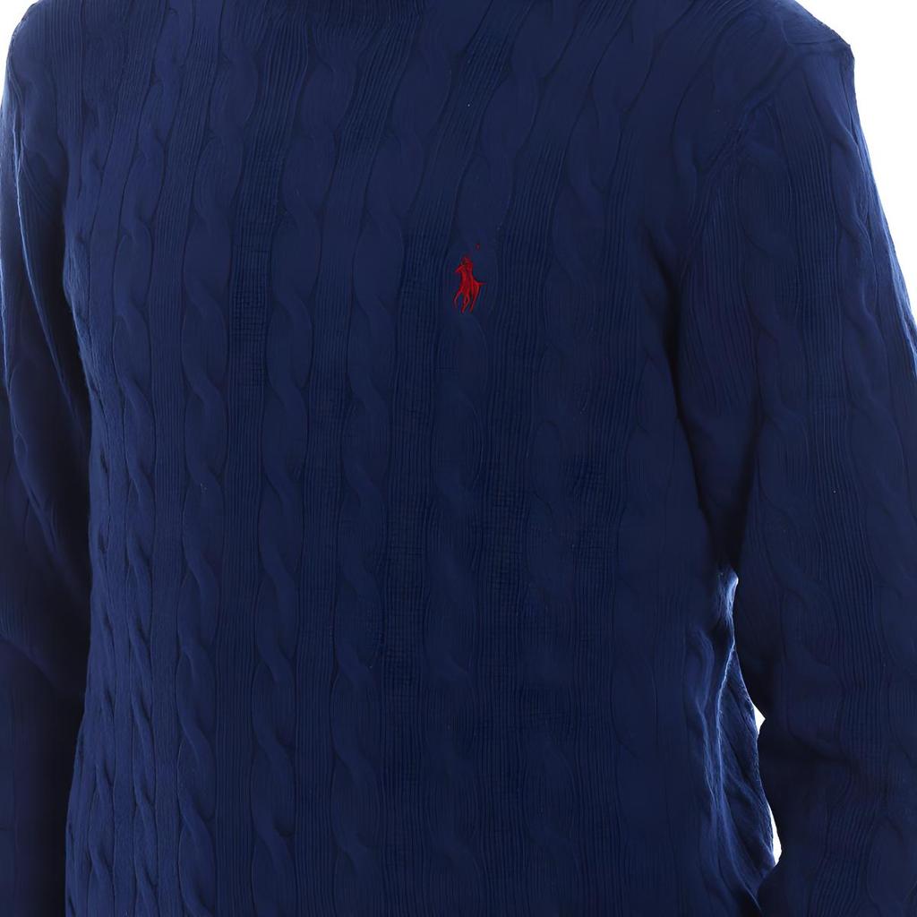 Polo Ralph Lauren FW23 Small Pony Logo Embroidered Crew Neck Cable Knit Sweater Men Sweater Navy-Blue MNPOSWE16820142-410