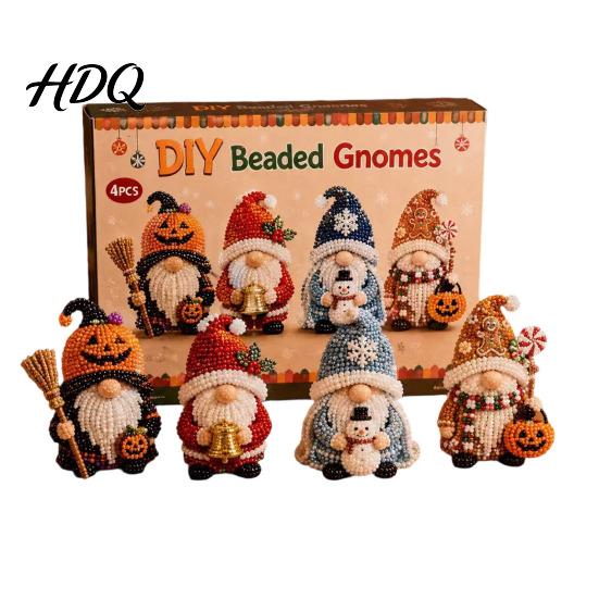 Kit de Matériel DIY Pour Débutants Gnome Perlé 3D Broderie de Perles Minuscules 4 Pièces Lutins Artisanat de Perlage Art Artisanat Mignon Cadeau Fait Main pour & Artisanat