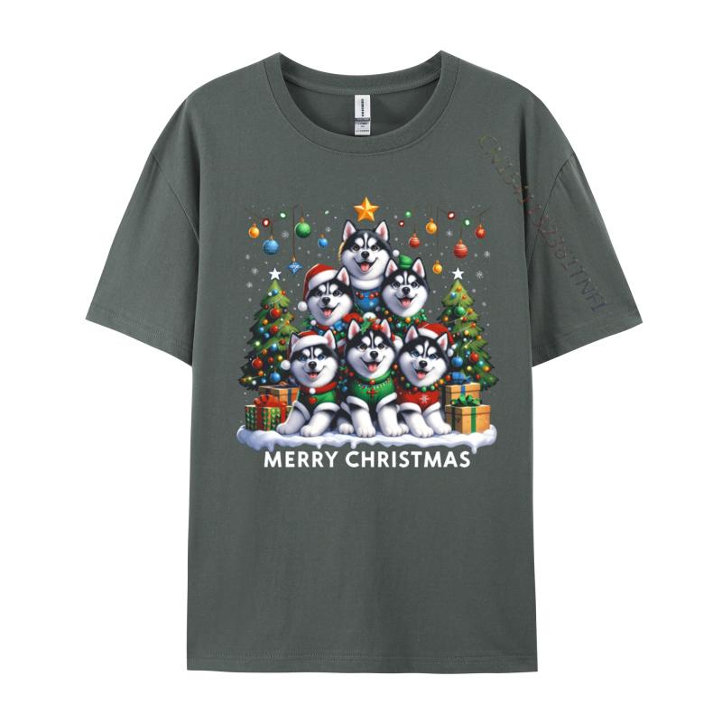 Husky Dog Christmas Tree Merry Christmas Matching Xmas Tshirts Print Tshirt Unisex T Shirt Hot Sale Short Sleeve Oneck