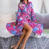 2023 New Women Spring Summer Contrast Floral Polo Collar Lace Up Shirt Dress For Ladies Single Breasted Long Dress
