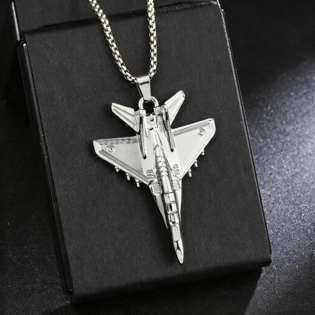 Hip Hop Fighter Jet Airplane Pendant Necklace - Commemorative Jewelry Gift