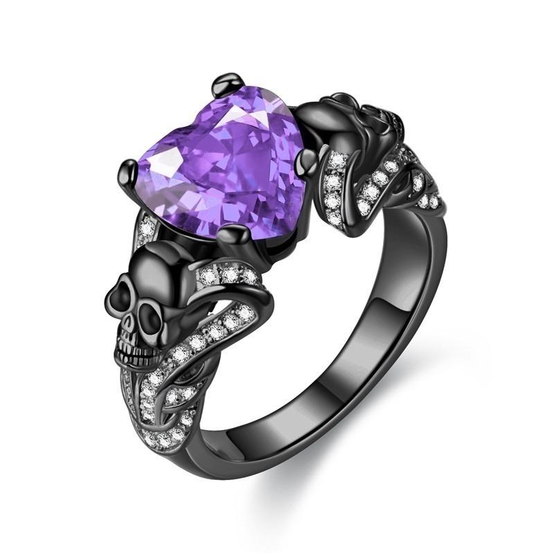 

Gothic Skull Vintage Rings Heart Cubic Zirconia Crystal Biker Cocktail Party Rings for Women Halloween Christmas Gifts 10 фіолетовий