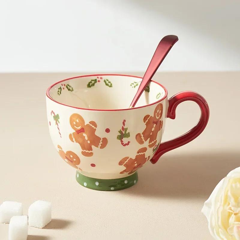 Ilk Tassen Mikrowellenbeheizte Haferflocken Wasserbecher Geschenktassen 480ml Weihnachten Kaffeetassen Lebkuchenmann Keramiktassen Frühstückstasse