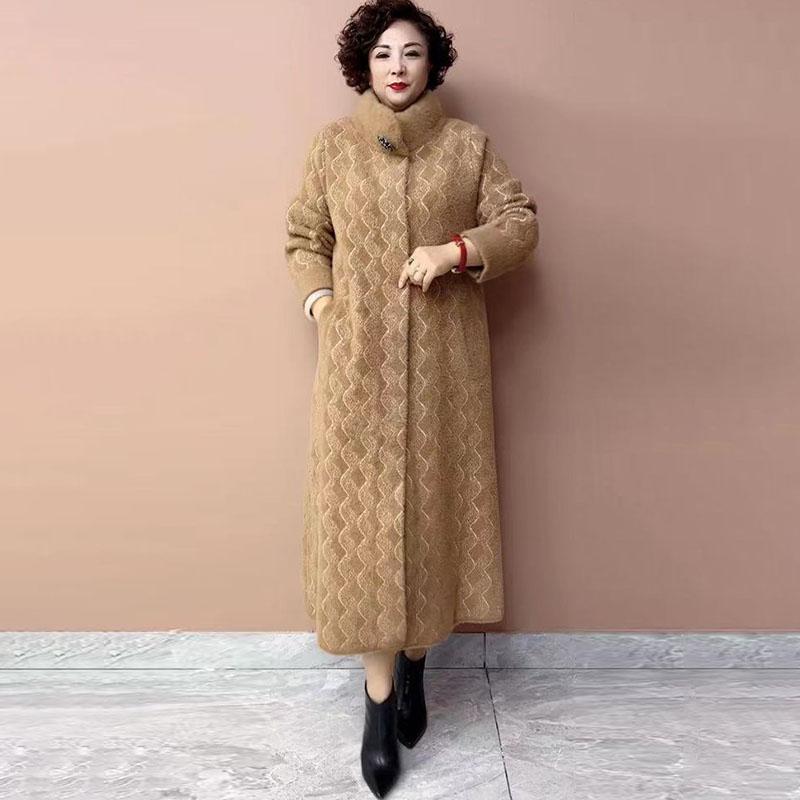 Winter Women's Long Mink Fur Coat  Stand Collar Thick Warm Mink Fur Overcoat Plus Size Fur Coat