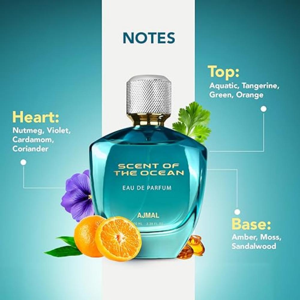 Ajmal Scent of the Ocean, Unisex Eau De Parfum, 100ml | Premium Luxury Fragrance Scent | Aquatic Floral | Suitable for Every Occasion