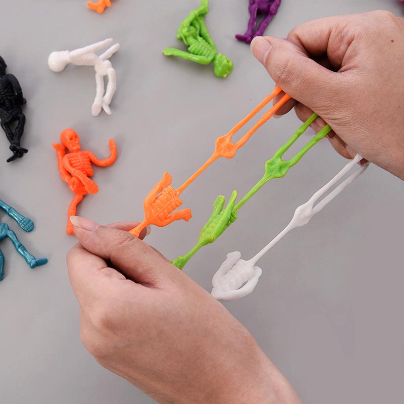 16Pcs Halloween Stretchable Skeleton Man Kids Party Favors TPR Soft Rubber Zombie Horror Doll Stress Relief Toy Halloween Gifts