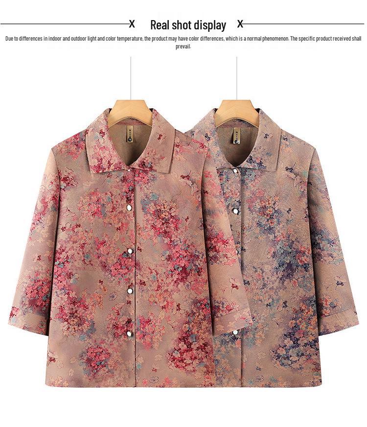 Seven-Sleeve Grandma Style Two-Piece Set: Summer Shirt and Pants for Middle-Aged & Elderly Women