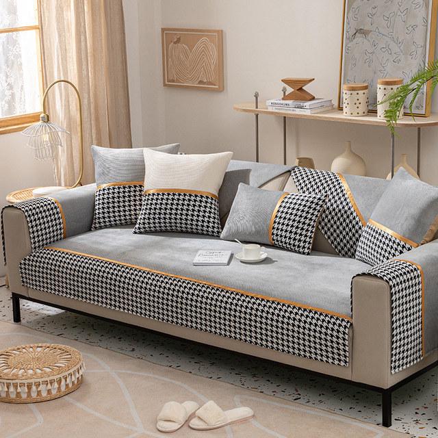 Nordic Plaid Chenille Sofa Abdeckung Samt Ecke Liege Couch Schutzhülle Schnittsofas Kissen Für Wohnzimmer