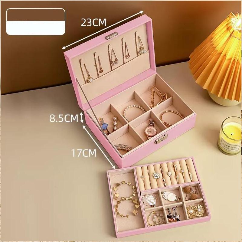 Classic Leather Jewelry Box With Multiple Layers For Elegant Storage Of Earrings Rings And Necklaces